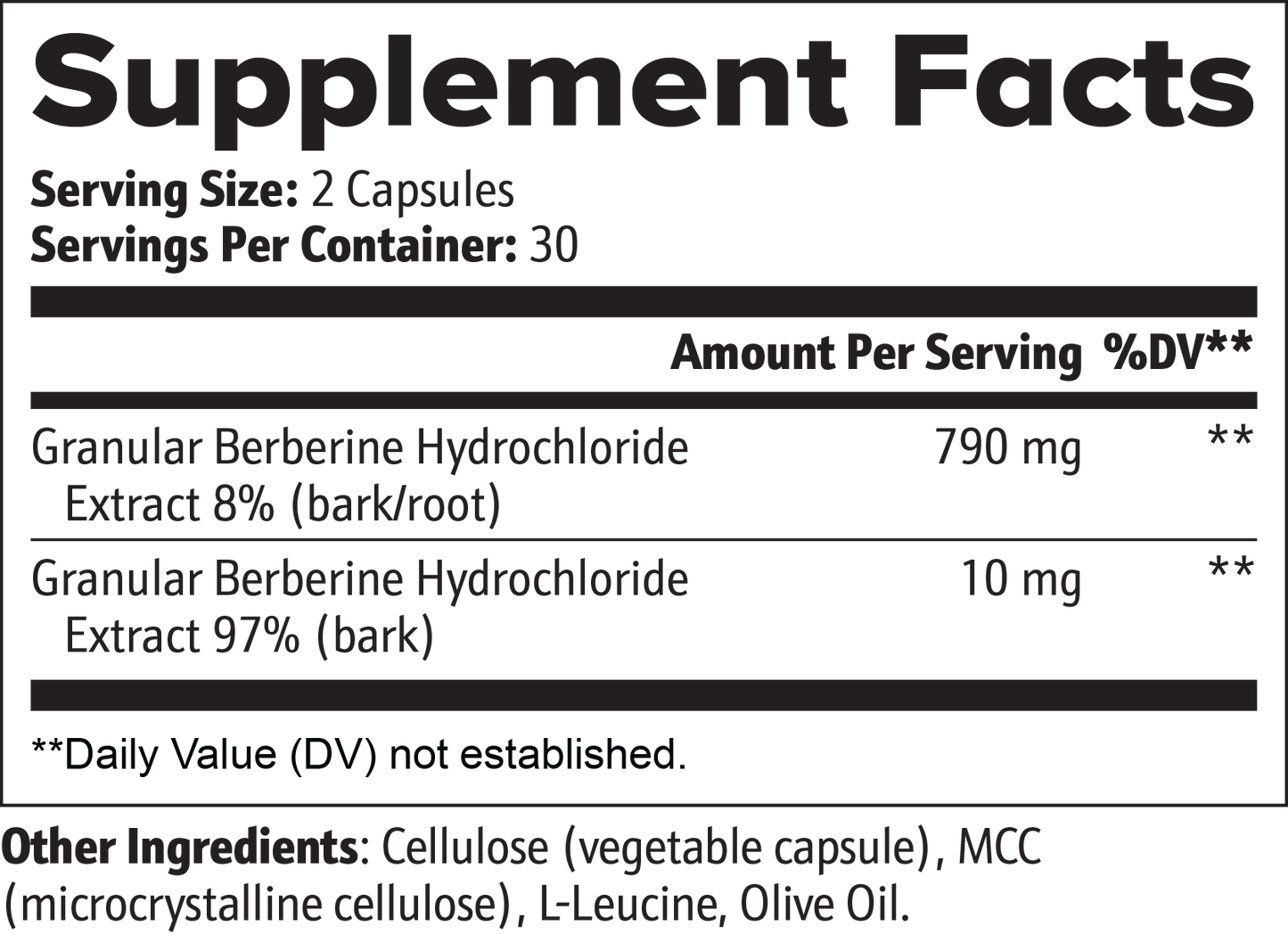 New Vida Solutions Berberine 60 Capsules (Dietary Supplement)